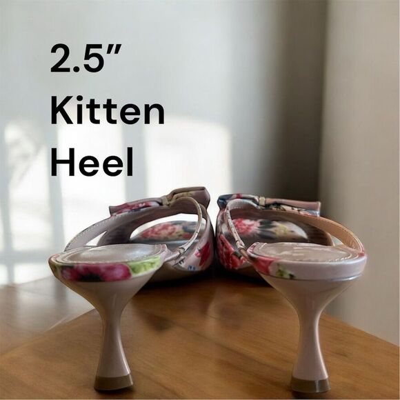 Marc New York Vossler Women's Floral Bow Gold Kitten Heel Vegan Slide Sandals - Picture 5 of 9